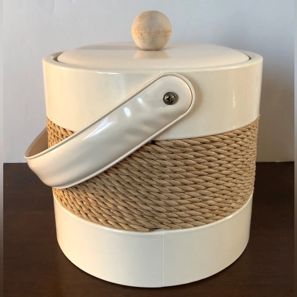 Vintage 70s Georges Briard Cream Vinyl Ice Bucked Wrapped in Natural Jute